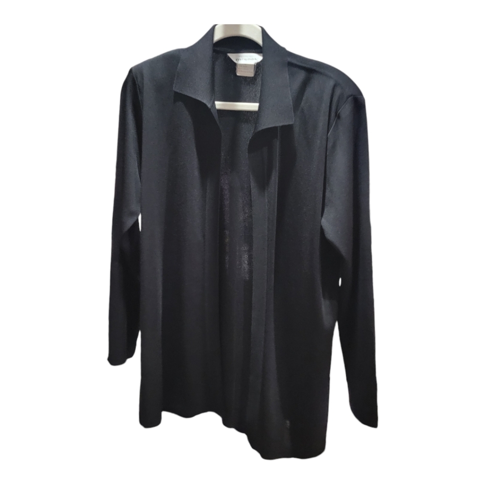 Misook Fine Knit Open Front Longsleeve Sweater Cardigan in Black Size Small